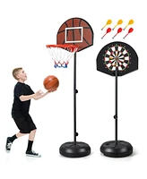 2-in-1 Height Adjustable Kids Basketball Hoop with Dart Board