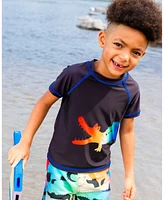 Deux par Boys Short Sleeve Rashguard Black And Multicolored Crocodiles