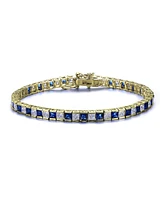 Sterling Silver with Square Colored Cubic Zirconia Stylish Tennis Bracelet in White Gold Plated or 14K Gold Plated