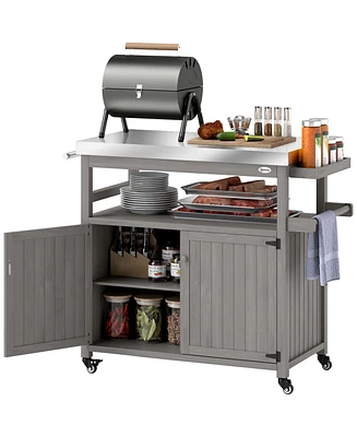 Outsunny Grill Cart, Kitchen Island with Storage Cabinets,