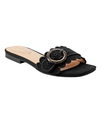 Bandolino Women's Silla Scallop Buckle Flat Slide Sandals
