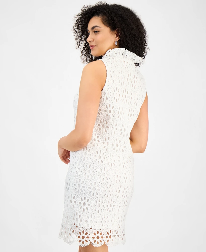 Robbie Bee Women's Lace Ruffle-Collar Scalloped-Hem Dress