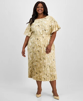 Anne Klein Plus Pull-On Pleated Midi Skirt