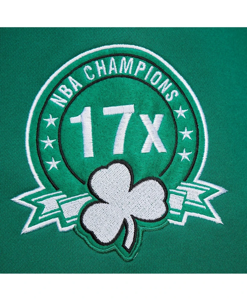 Mitchell & Ness Men's Kelly Green Boston Celtics Chainstitch Applique Vintage Heavyweight Pullover Hoodie