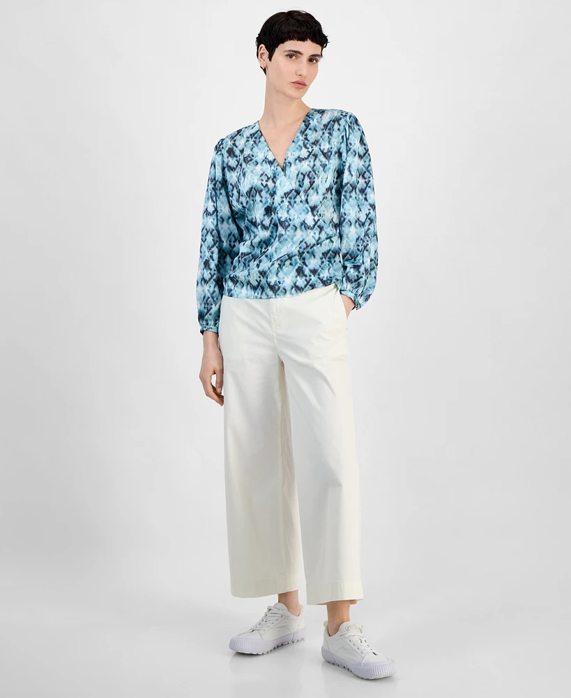 Boss Orange Women's Faux-Wrap Buttoned-Cuff Top