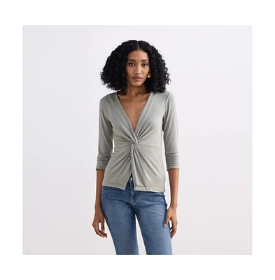 Reistor Women's Twist Front Knit Shirt Light Olive