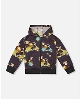 Deux par Deux Baby Boys Printed French Terry Hooded Full Zip Cardigan Sweatshirt Monkey On Navy Moped