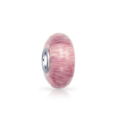 Bling Jewelry Solid Pink Mauve Murano Glass Charm Bead with Sterling Silver Core Bracelets