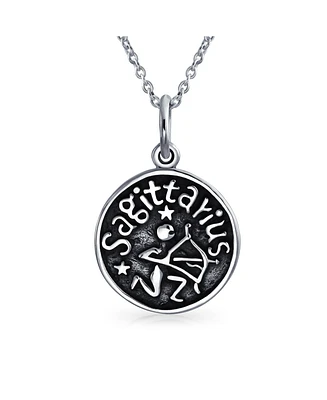 Bling Jewelry Sagittarius Zodiac Sign Astrology Horoscope Round Medallion Pendant Necklace Antiqued Sterling Silver