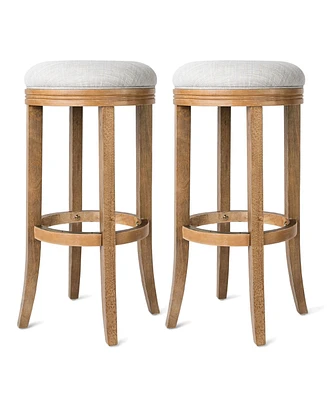 Maven Lane Eva Bar Stool in Weathered Oak with Sand Fabric Upholstery, Set of 2