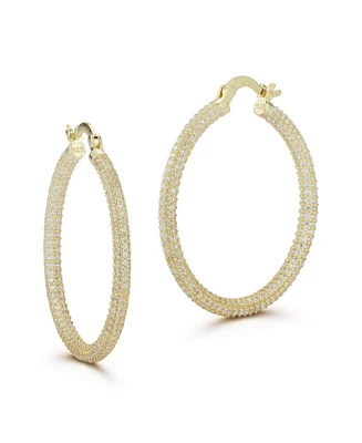Rachel Zoe Sterling Silver Medium Pave Hoop Earrings