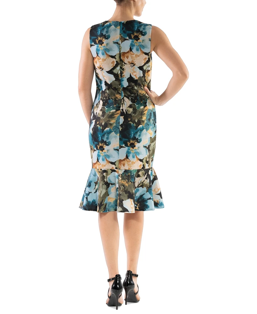 Donna Ricco Women's Floral-Print Flounce-Hem Sheath Dress