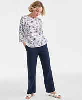 Charter Club Petite 100% Linen Printed Boat-Neck Top, Exclusively at Macy's