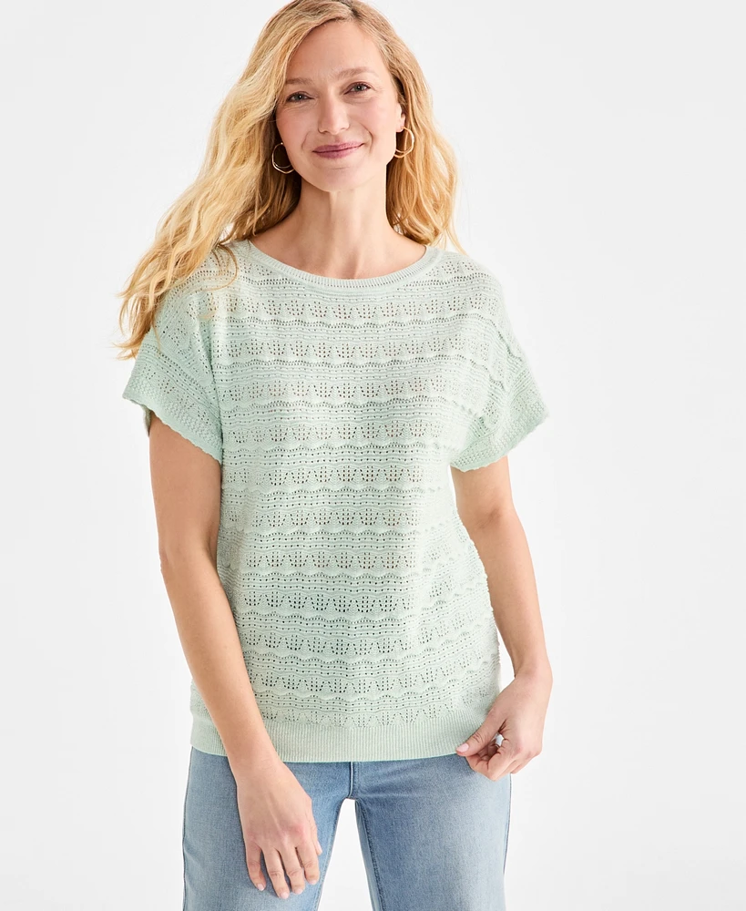 Style & Co Women's Lurex Shine Pointelle Dolman-Sleeve Sweater, Exclusively at Macy's