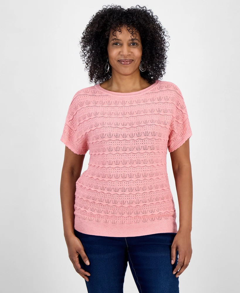 Style & Co Women's Lurex Shine Pointelle Dolman-Sleeve Sweater, Exclusively at Macy's