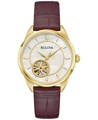 Bulova Women's Sutton Automatic Brown Leather Strap Watch 34.5mm