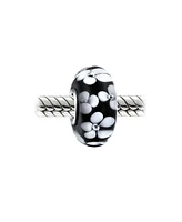 Bling Jewelry Floral Design Murano Glass Spacer Charm Bead with Sterling Silver Core