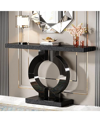 Tribesigns 43-Inch Mirrored Console Table with O-Shaped Base, Modern Entryway Table Glass Sofa Table with Mirror Finish, Rectangle Narrow Accent Foyer