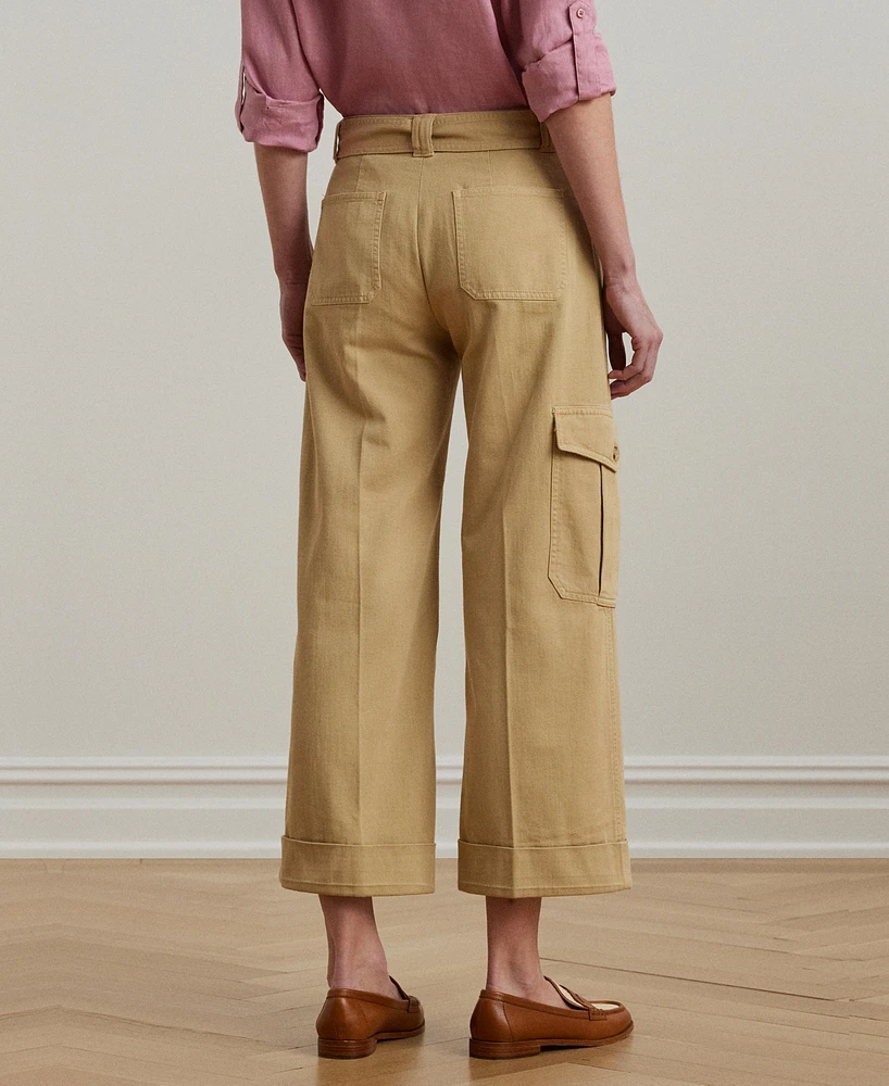 Lauren Ralph Lauren Women's Pleated Cotton Twill Wide-Leg Cargo Pants, Regular & Petite