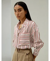Lilysilk Women's Oversized Striped Silk-Twill Shirt