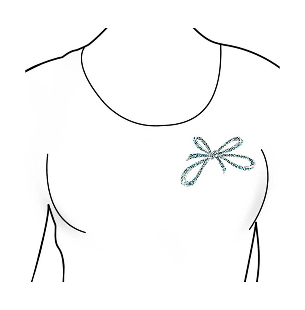 Bling Jewelry Crystal Statement Ribbon Bow Brooch Pin Silver Plated