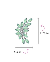 Bling Jewelry Fashion Aqua Green Marquise Crystal Leaf Brooch Pin Mother Silver Plated Brass