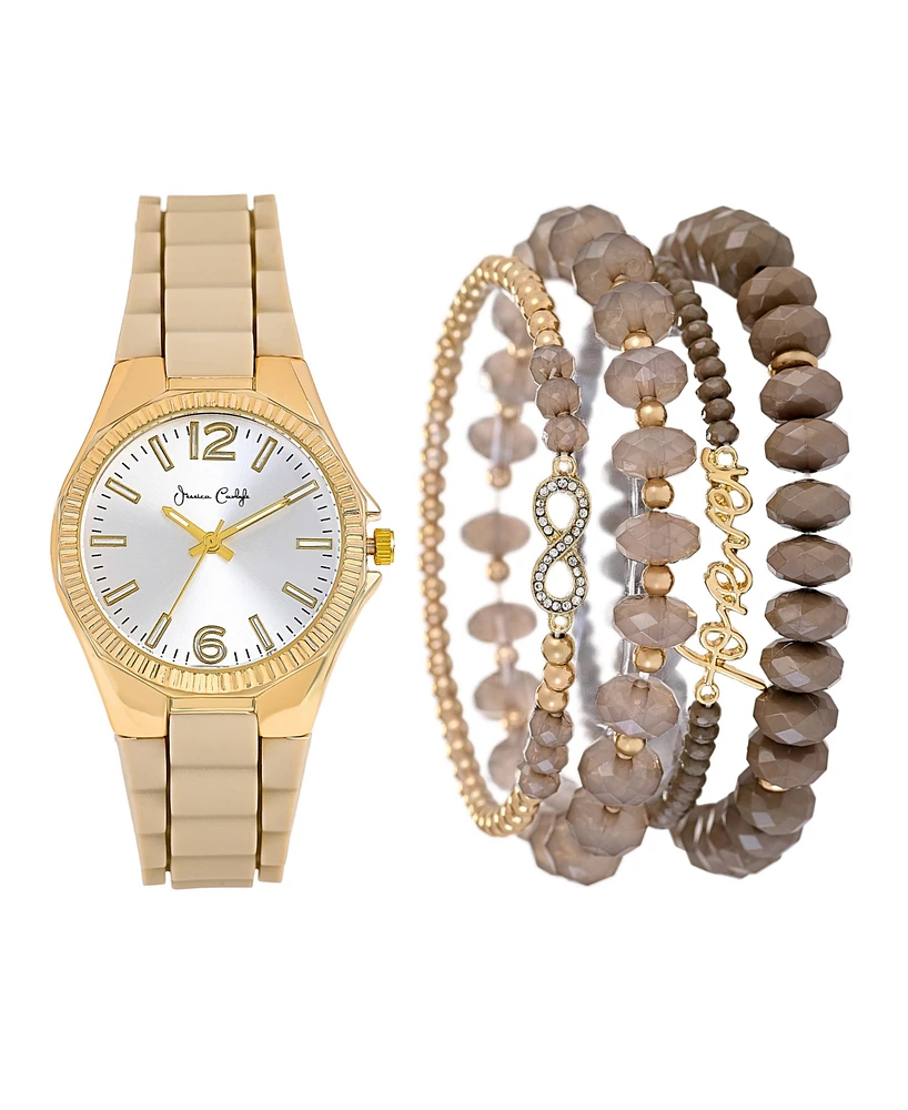 Jessica Carlyle Women's Matte Beige Silicone Strap Analog Watch, 35mm