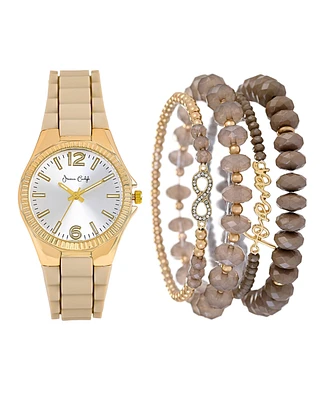 Jessica Carlyle Women's Matte Beige Silicone Strap Analog Watch, 35mm