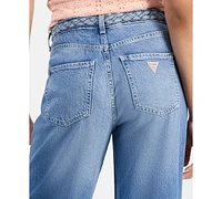Guess Women's Braided-Waist Wide-Leg High-Rise Jeans