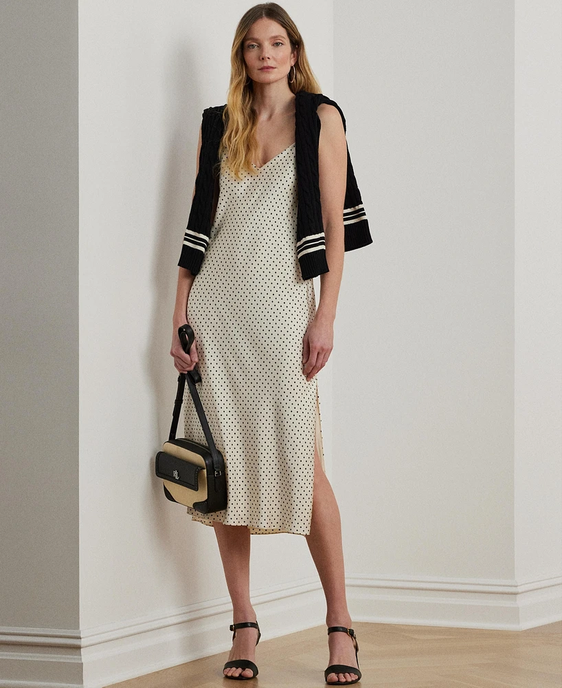 Lauren Ralph Lauren Women's Polka-Dot Satin Charmeuse Slip Dress