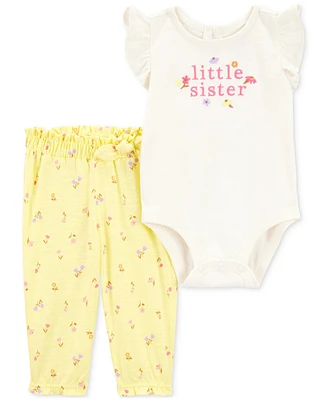 Carter's Baby Girls Cotton Little Sister Bodysuit & Pant, 2 Piece Set