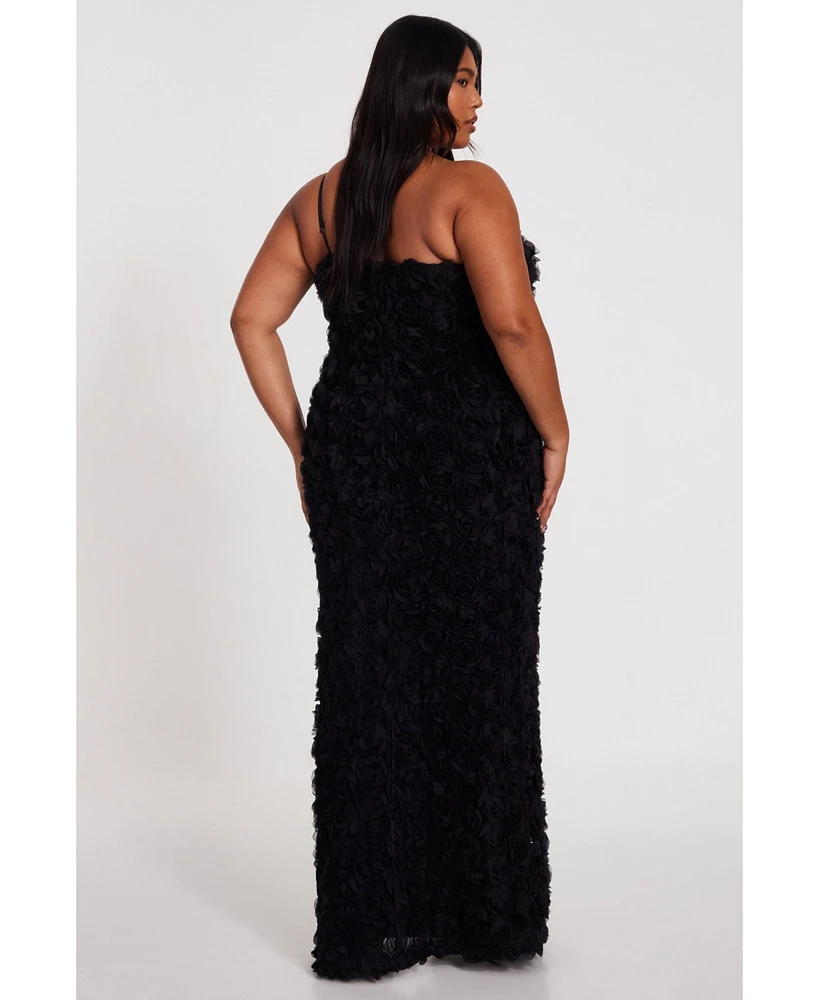 Quiz Plus Cut Out 3D Floral Maxi Dress