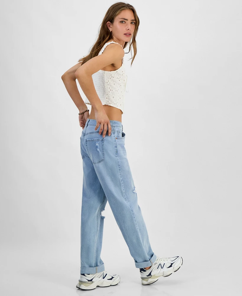 Tinseltown Juniors' High-Rise Distressed Boyfriend Jeans