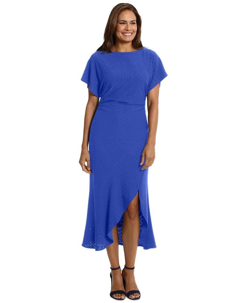London Times Women's Boat-Neck Flutter-Sleeve Dress