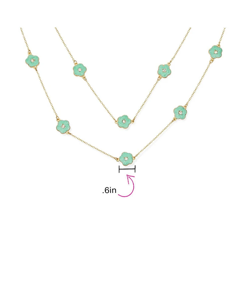 Bling Jewelry Fashion Enamel Flower Strand Necklace Gold Plated 36 Inch Crystal Accents