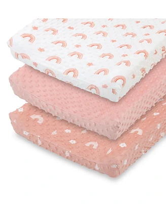 The Peanutshell Changing Pad Cover for Baby Girls, Rainbow Floral Plush Minky