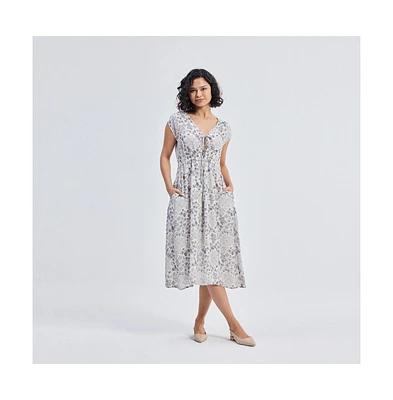 Reistor Women's Deep V-neck Gathered Dress Florals