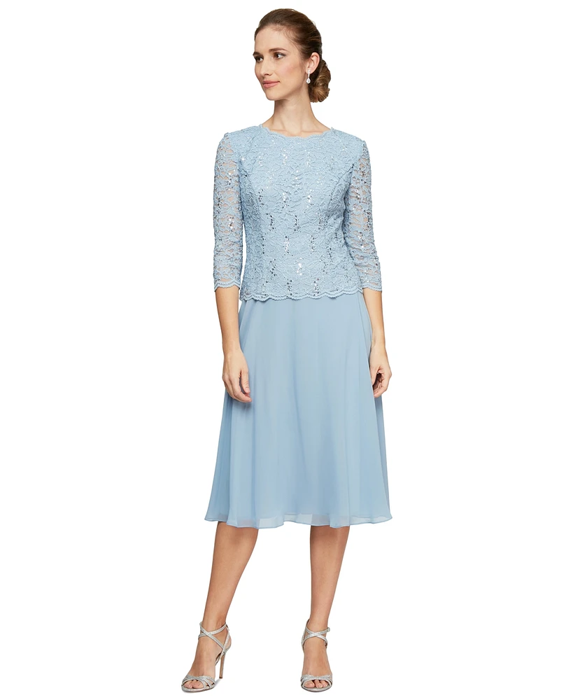 Alex Evenings Sequined Lace Contrast Dress