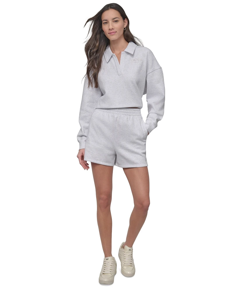 Dkny Sport Women's Varsity Embroidered Logo Smocked 4" Shorts