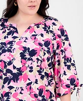 Jones New York Plus Size Floral-Print Linen-Blend Blouse