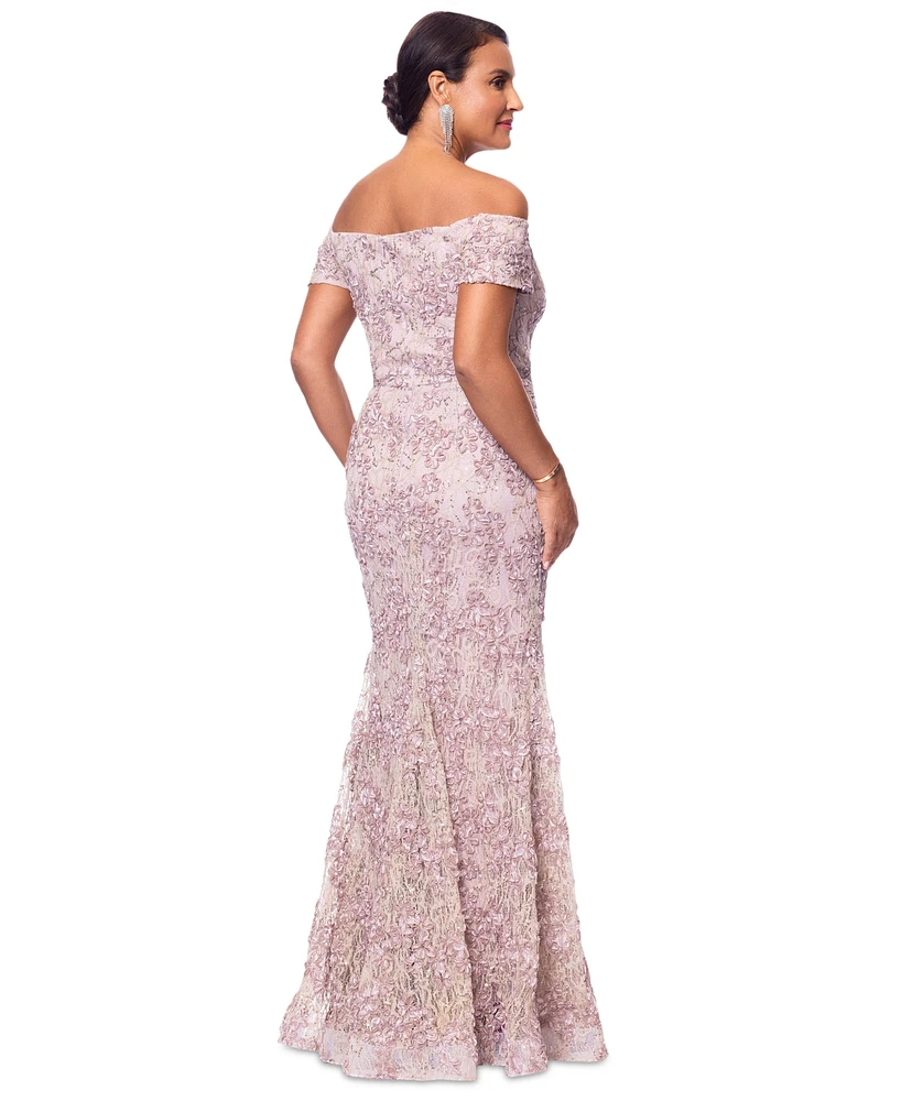 Xscape Women's Off-The-Shoulder Soutache Lace Gown