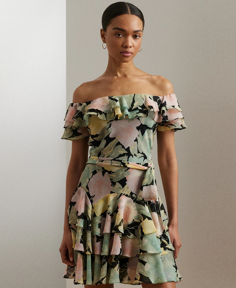 Lauren Ralph Women's Floral Off-the-Shoulder Cocktail Dress