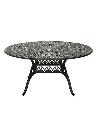 Inches Outdoor Dining Table Cast Aluminium Round Table Patio Dining Table with Umbrella Hole All Weather Outdoor Bistro Table for Backyard Garden P