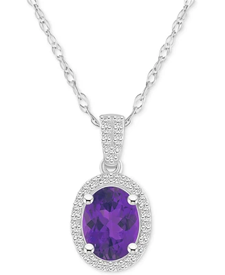 Lab-Created Emerald (1 ct. t.w.) & Lab Created White Sapphire (1/6 Oval Pendant Necklace 10k Gold