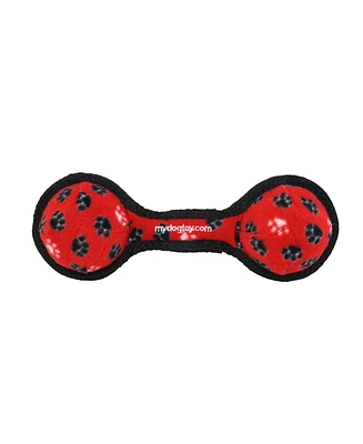 Tuffy Jr 2 Ball Tug Red Paw, Durable Squeaky Dog Toy