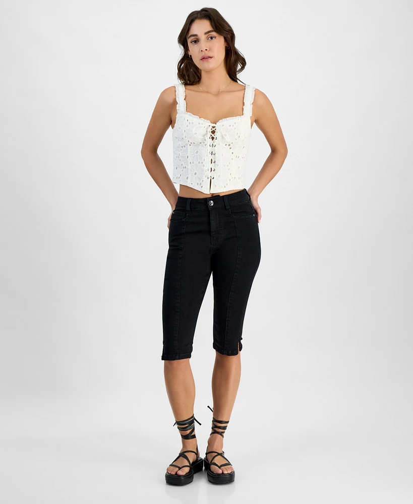 Dollhouse Juniors' Seam Front High-Rise Capri Jeans