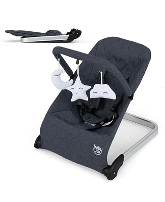 Slickblue Kids Portable Bouncer Chair with Removable Cover and Interactive Toy Bar