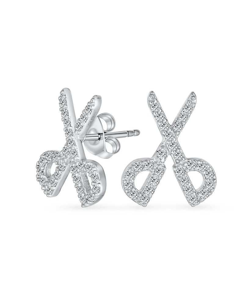 Bling Jewelry Whimsical Scissors Cz Stud Earrings Hairdressers in Sterling Silver