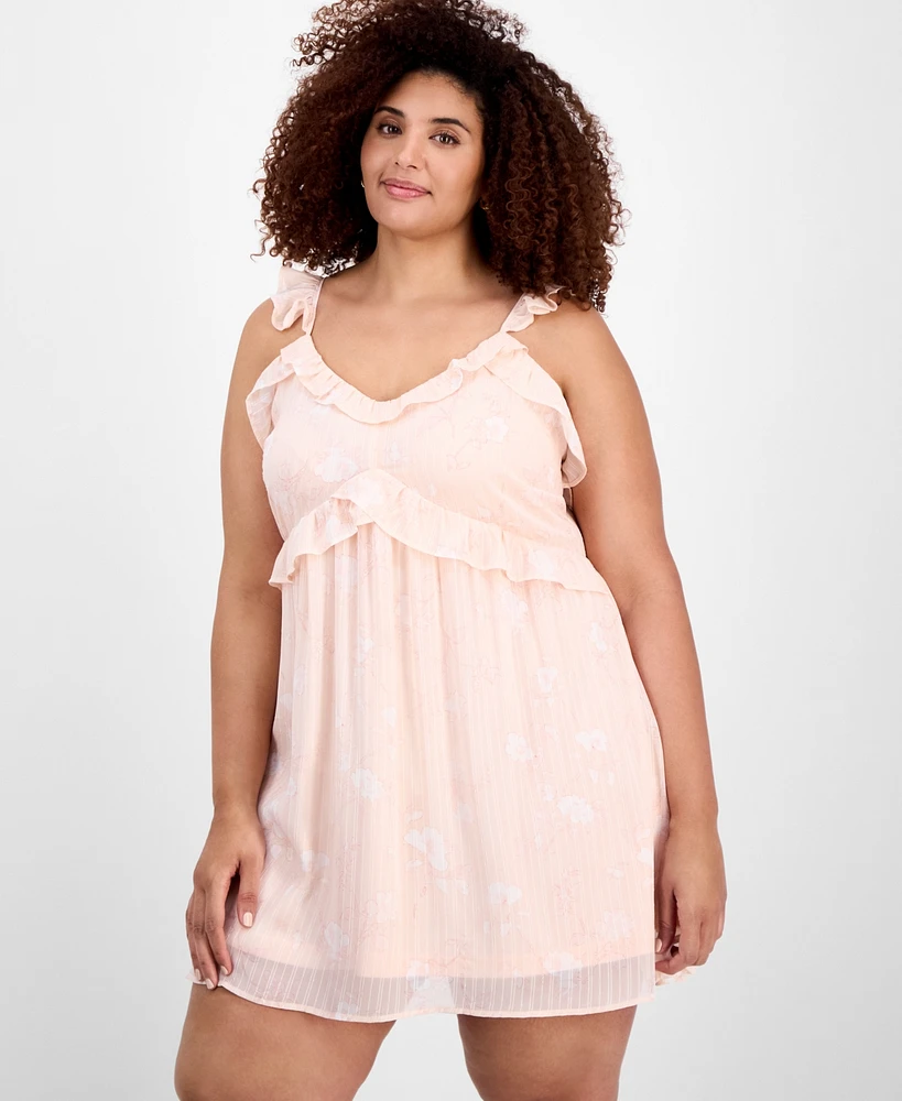 And Now This Trendy Plus V-Neck Ruffle-Trim Mini Dress, Exclusively at Macy's
