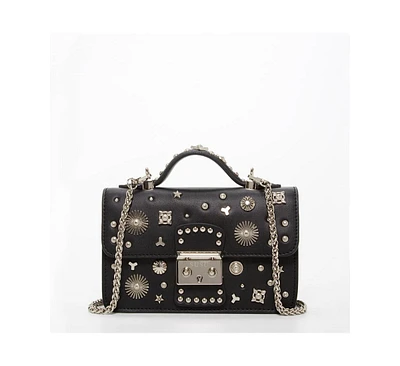 Susu Studded Small Leather Crossbody Bag Black Purse Women's Handbag with Top Handle